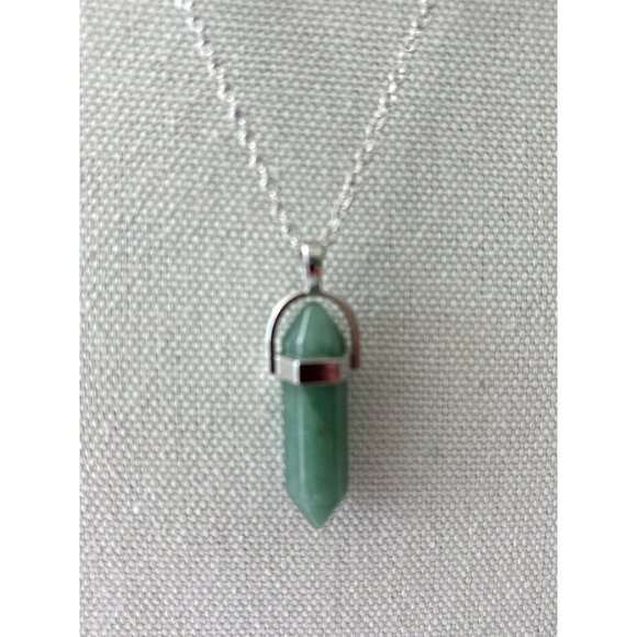 Green Aventurine Crystal Pendant Necklace With Silver-Tone Chain - Picture 2 of 4